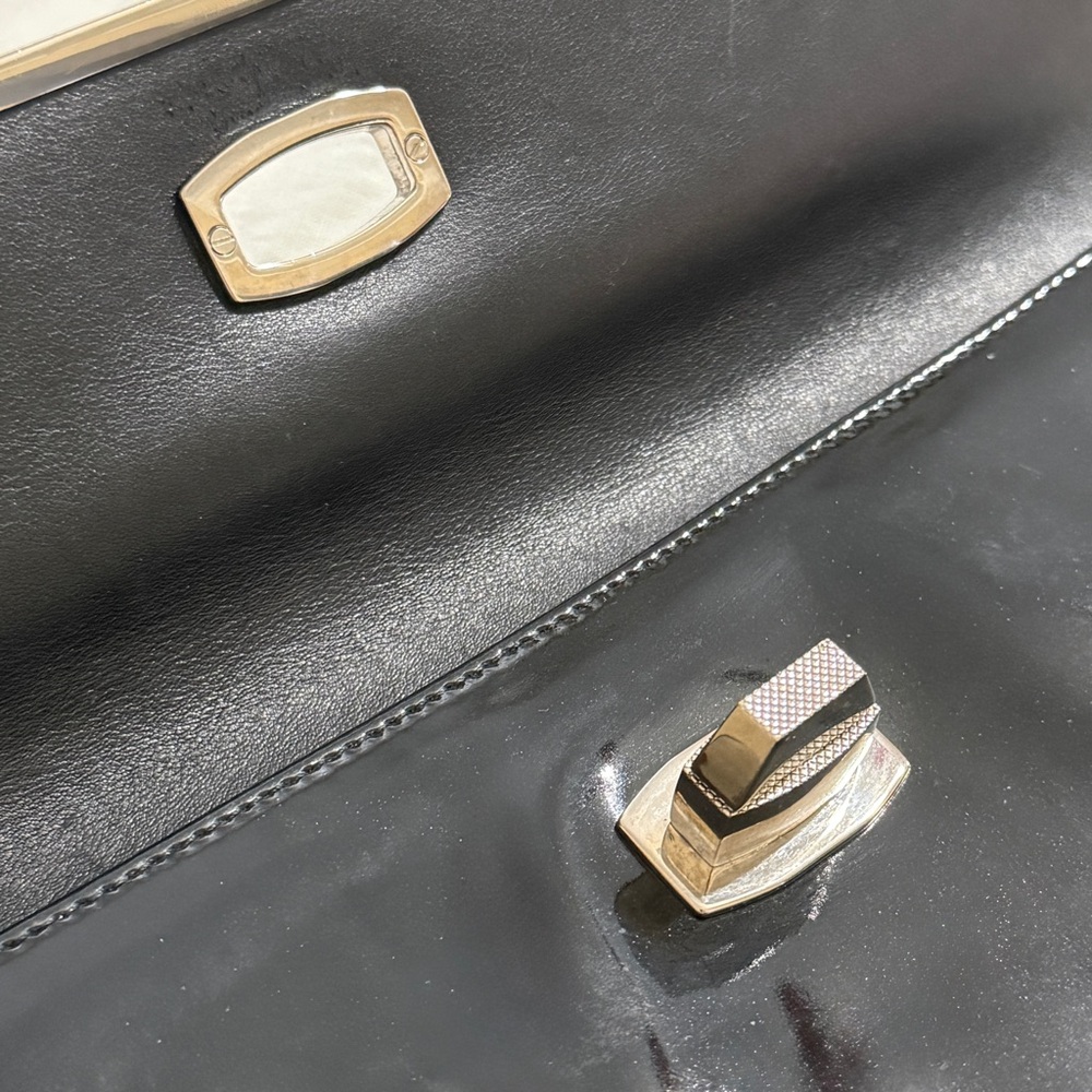 AUTH BALENCIAGA PATENT LEATHER BLACK CLUTCH BAG LONG SILVER LOCK + MIRROR DUSTER - Picture 8 of 16